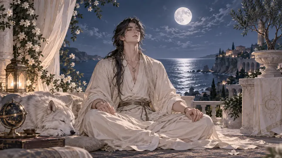 코스믹 소울 명상의 주제를 담은 오리지널 판타지 일러스트