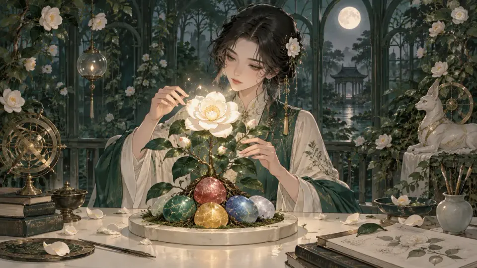 운명의 꽃 아틀리에의 주제를 담은 오리지널 판타지 일러스트