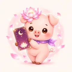 이용권 카드를 들고 웃는 꽃돼지 연이